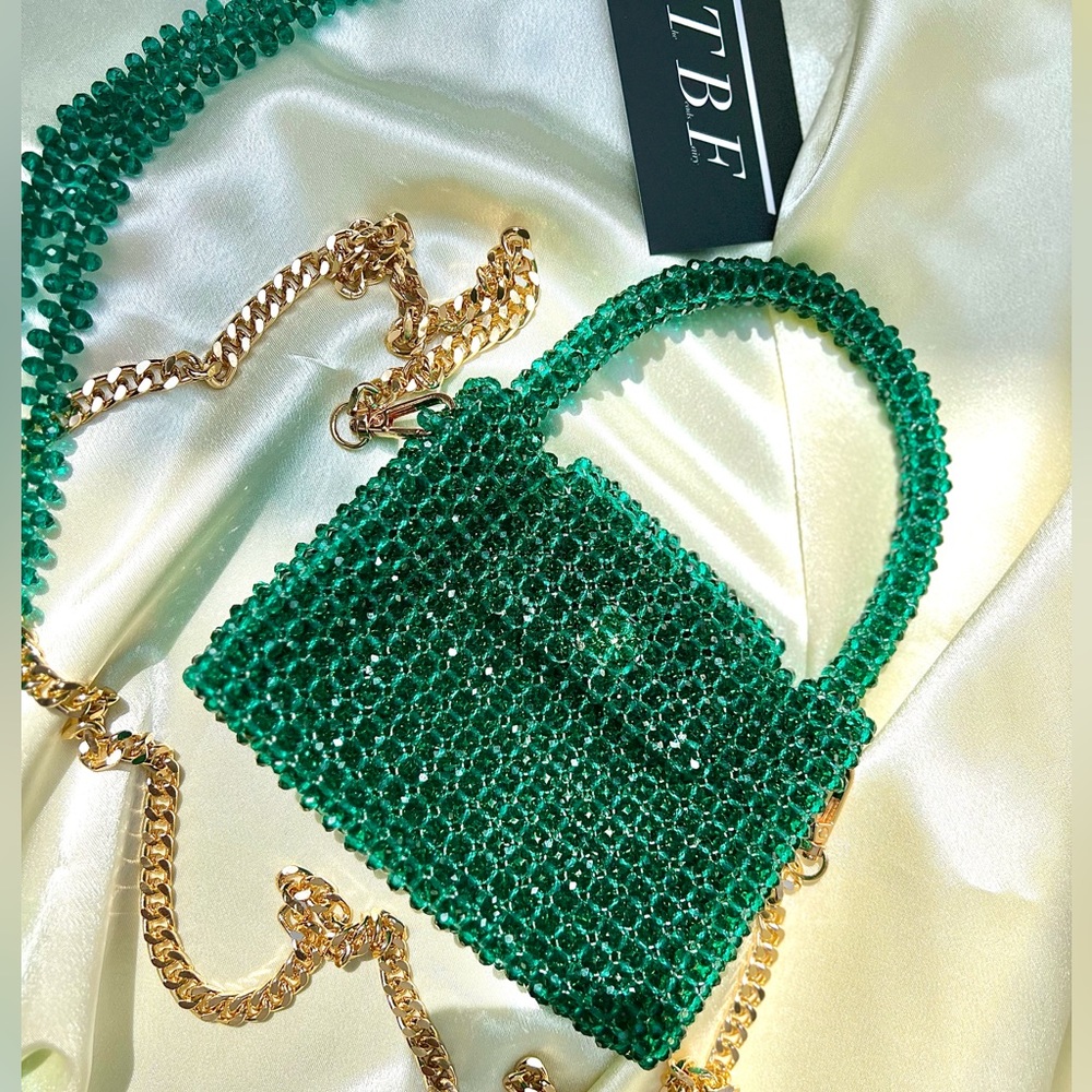 Teal Green Luxury Crystal Bead Bag.